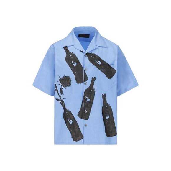 Prada Blue Cotton Pattern Men's Shirt